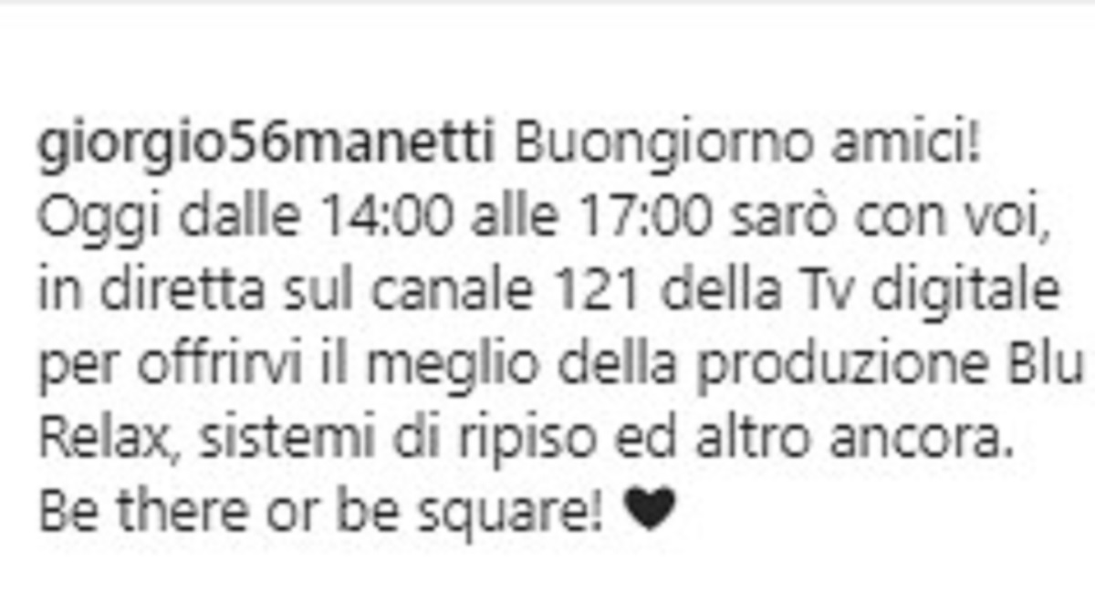 Giorgio Manetti annuncio ritorno tv programma