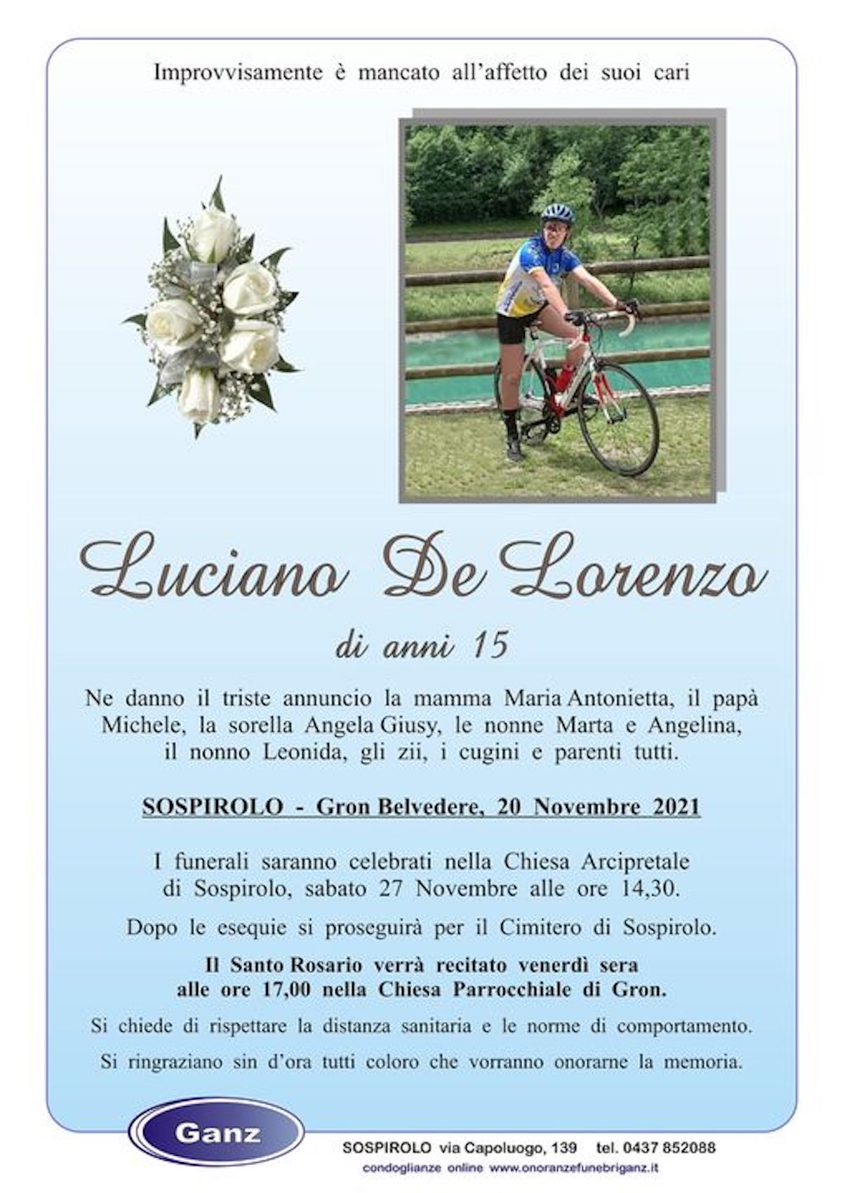 Luciano De Lorenzo morto bici