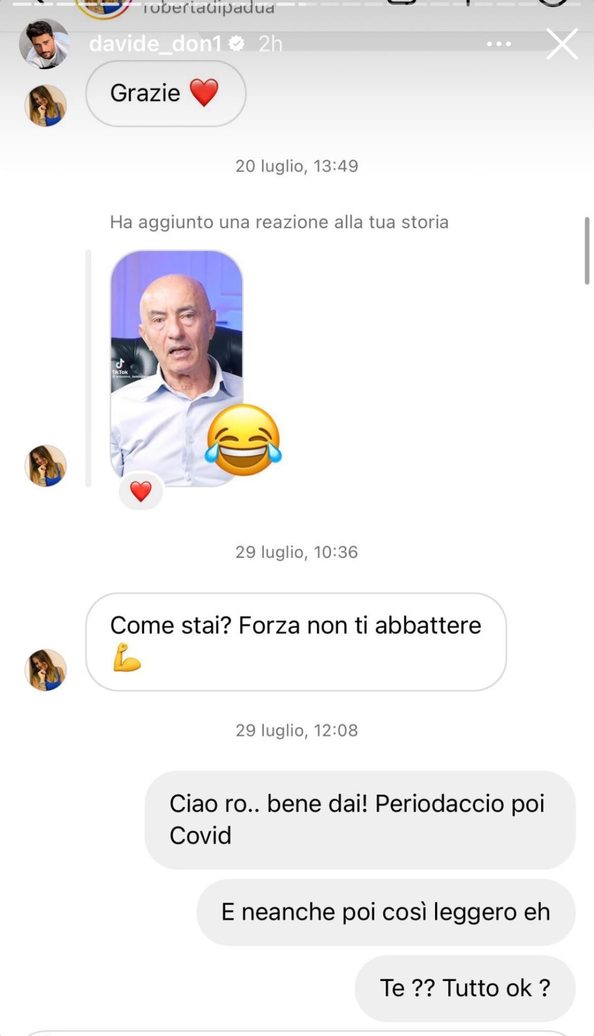 davide donadei chiarezza rapporto con roberta di padua