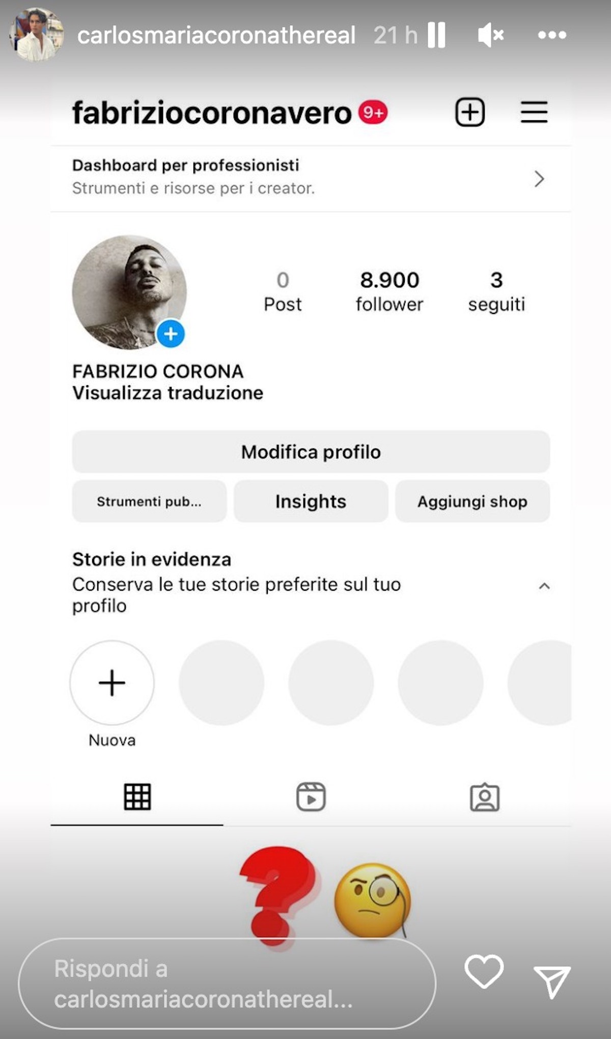 fabrizio corona instagram tornato nuovo profilo