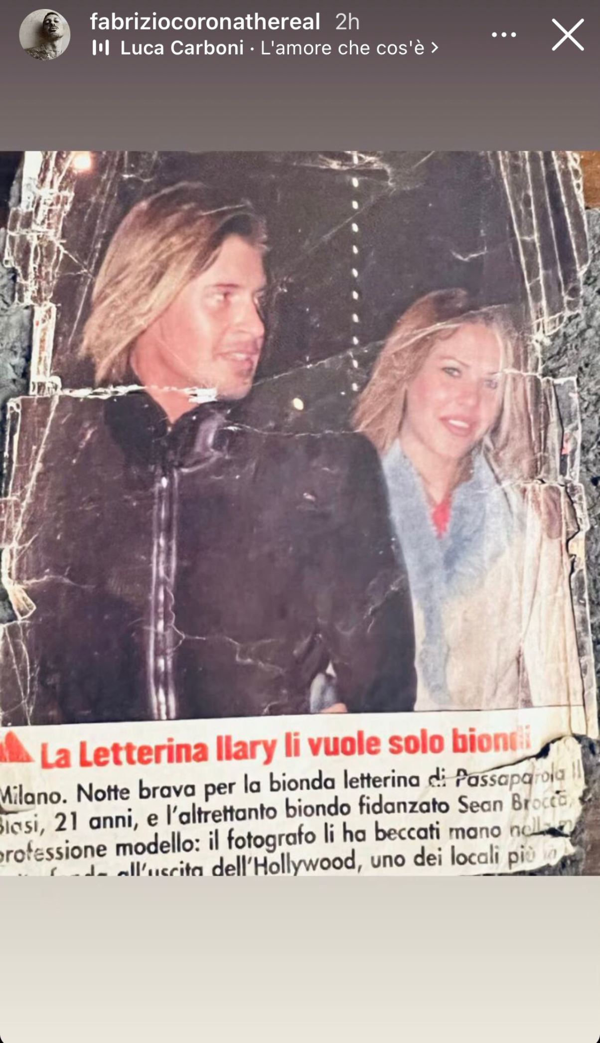 Ilary Blasi ex fidanzato Sean Brocca scrive a Fabrizio Corona