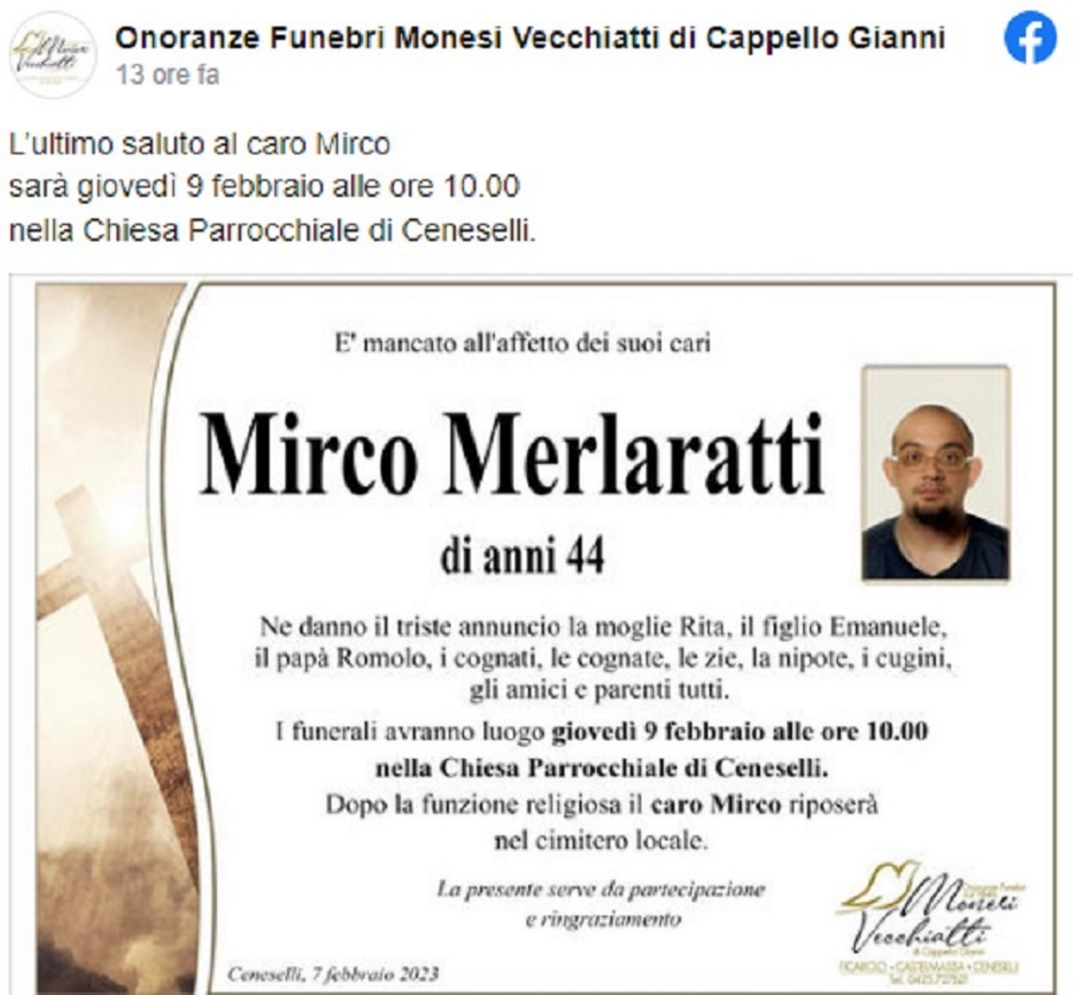 mirco merlaratti morto 44 anni