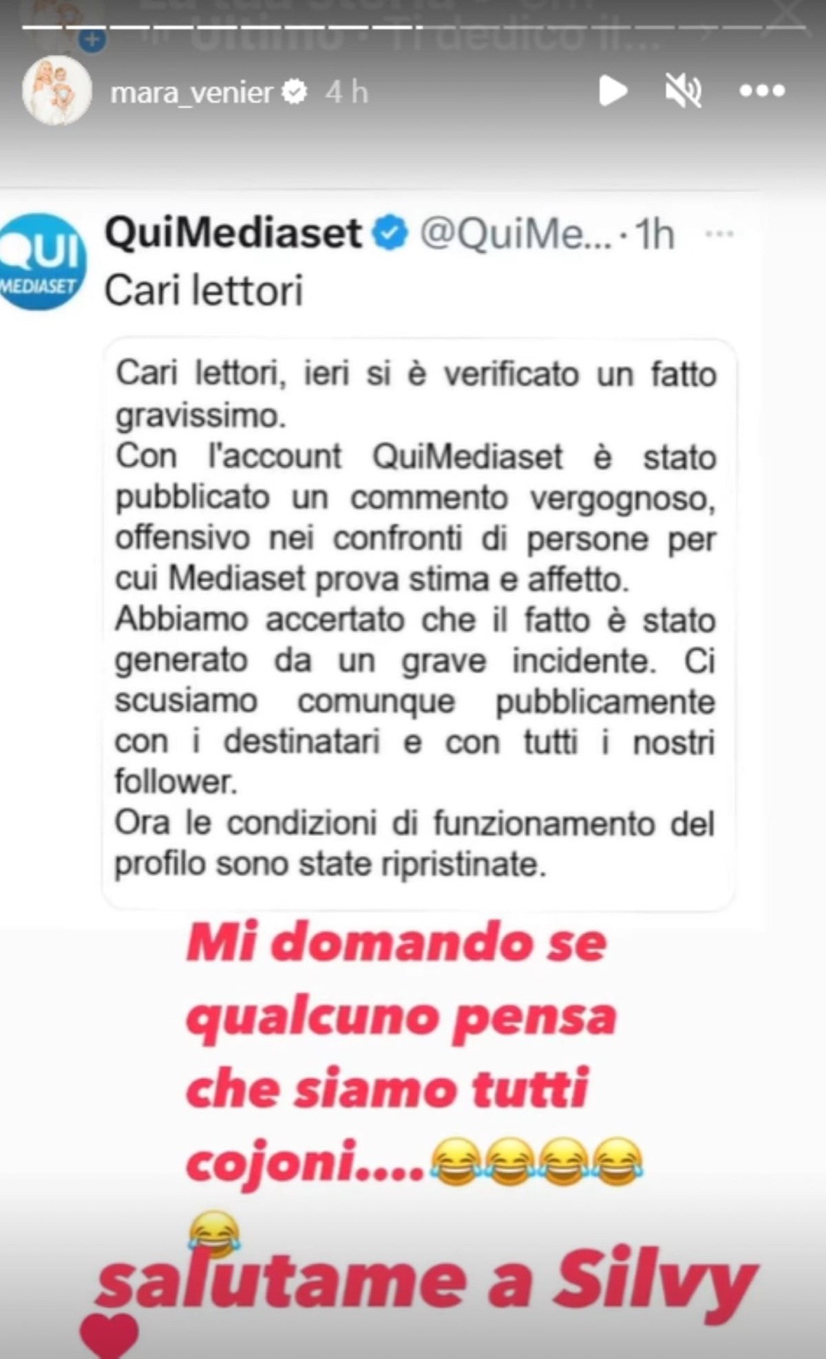 Mara Venier dai carabinieri dopo il tweet veleno di Mediaset