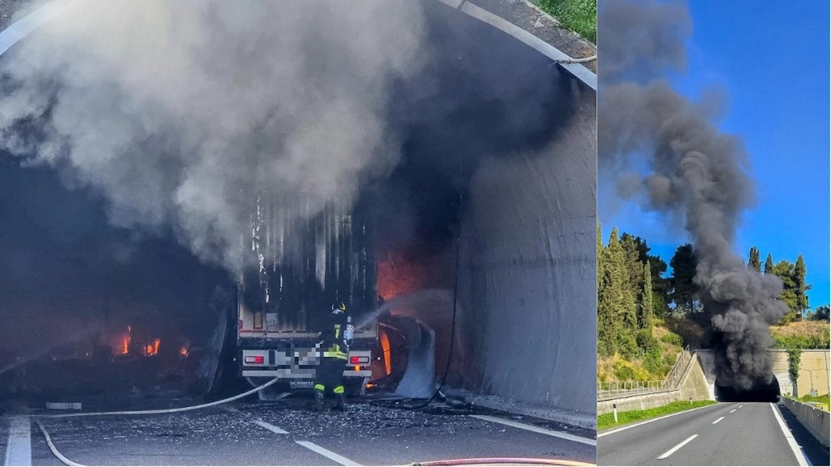 Incidente in galleria sulla A14, tre camion coinvolti. Chiuso il casello di Pedaso