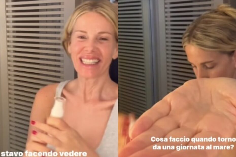 Alessia Marcuzzi fa un video della beauty routine e dietro sbuca il figlio Tommaso