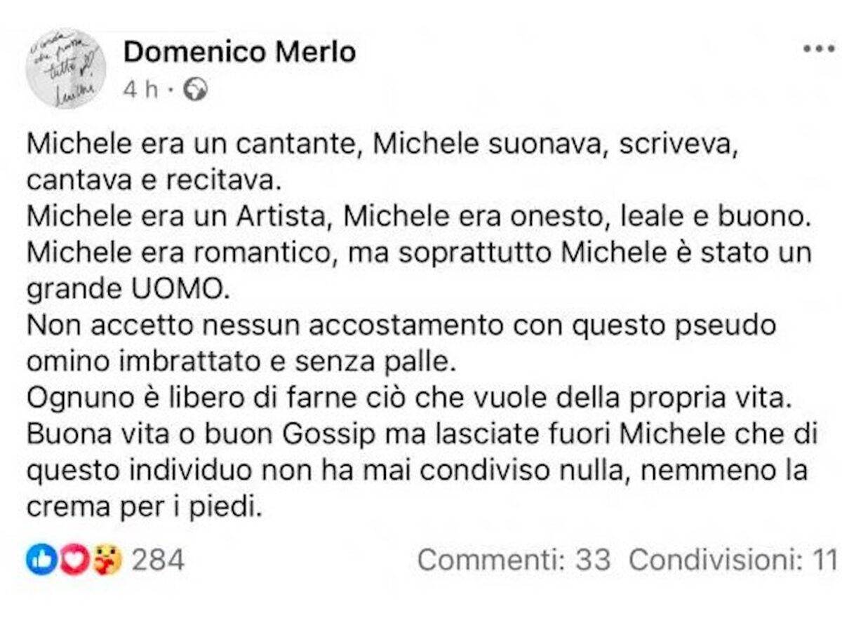 Il padre di Michele Merlo contro Fedez: “Uomo senza pa***”