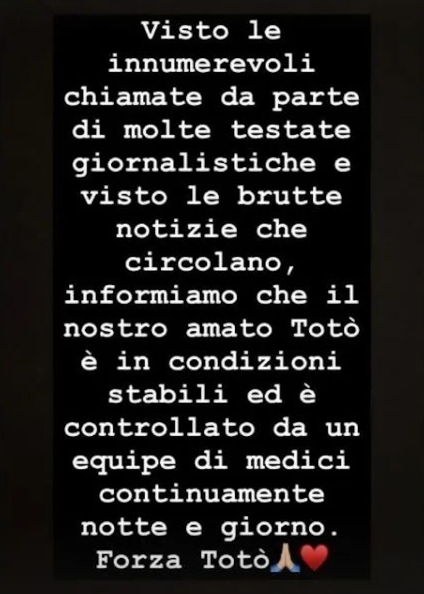 Totò Schillaci ricoverato d’urgenza in ospedale: le condizioni