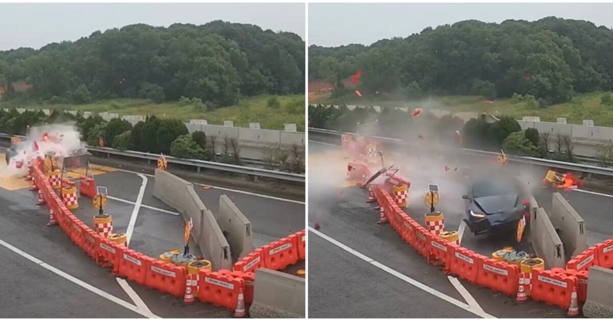 Mette il pilota automatico nella Tesla ma non funziona, si schianta contro la barriera del cantiere stradale