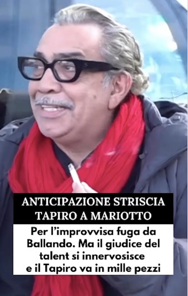 Gulliermo Mariotto rompe il tapiro di Striscia la notizia 