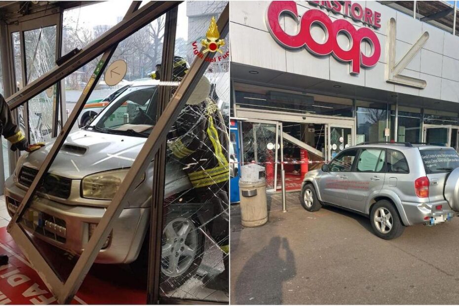 Entra con l'auto dentro il supermercato e investe una donna