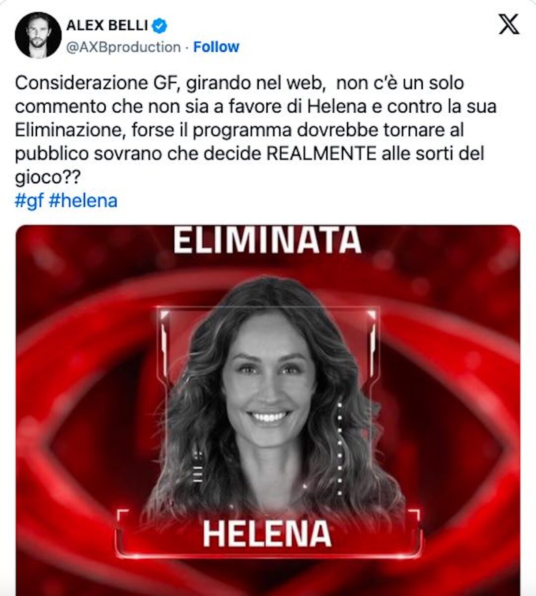 Alex Belli contro l’eliminazione di Helena Prestes al GF